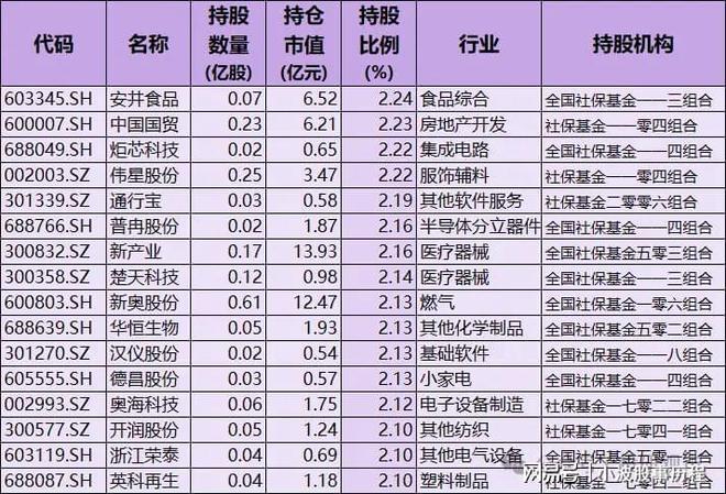 含A股细分行业龙头国家队持股名单凯发社保基金重仓股！重仓57只(图5)